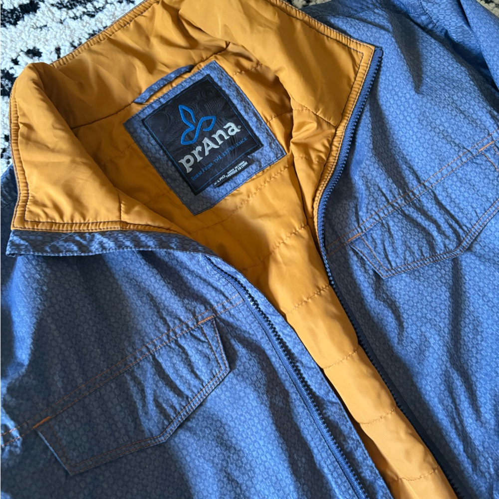 Prana Men's Soft Shell Down Full Zip Blue Brown Interior Size XL